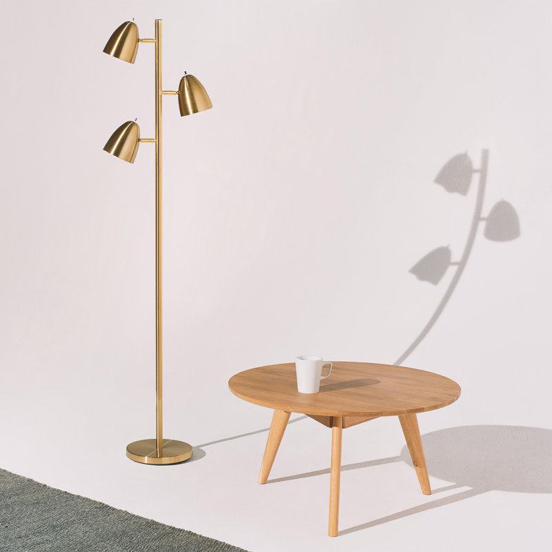 Mid-Century Modern Brass 64" Adjustable 3-Light LED Floor Lamp