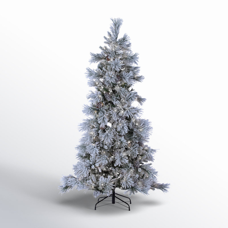 9' Green Pine Artificial Christmas Tree with 900 White Lights with Stand, 7' H