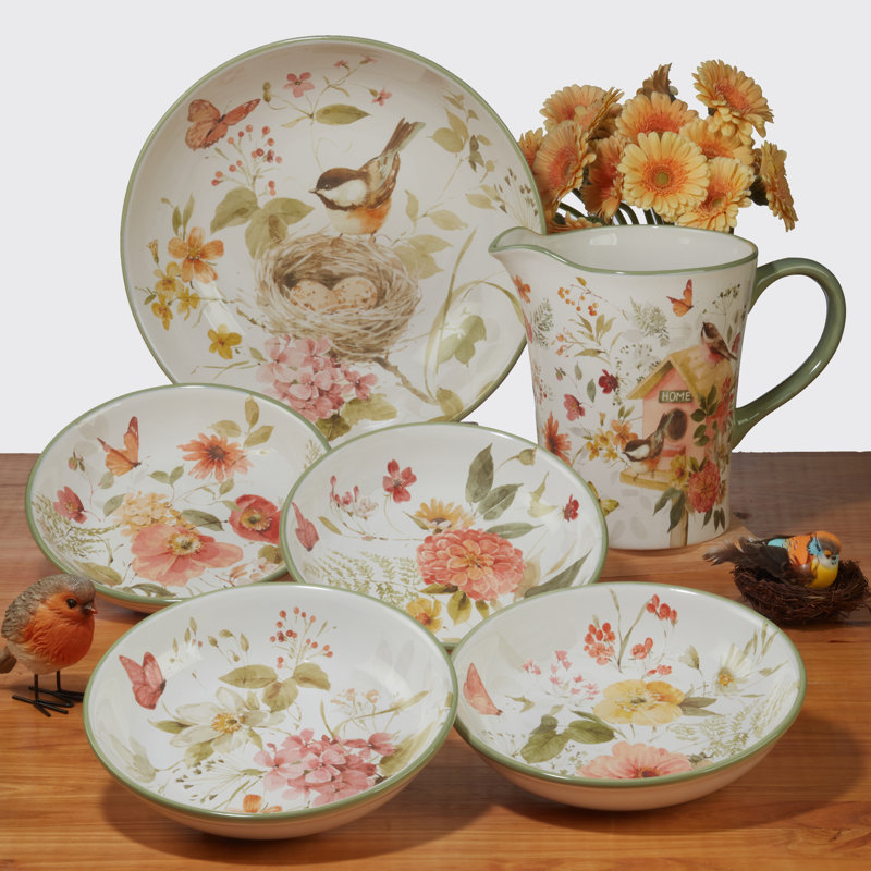 Nature's Song Ceramic Floral 16-Piece Dinnerware Set