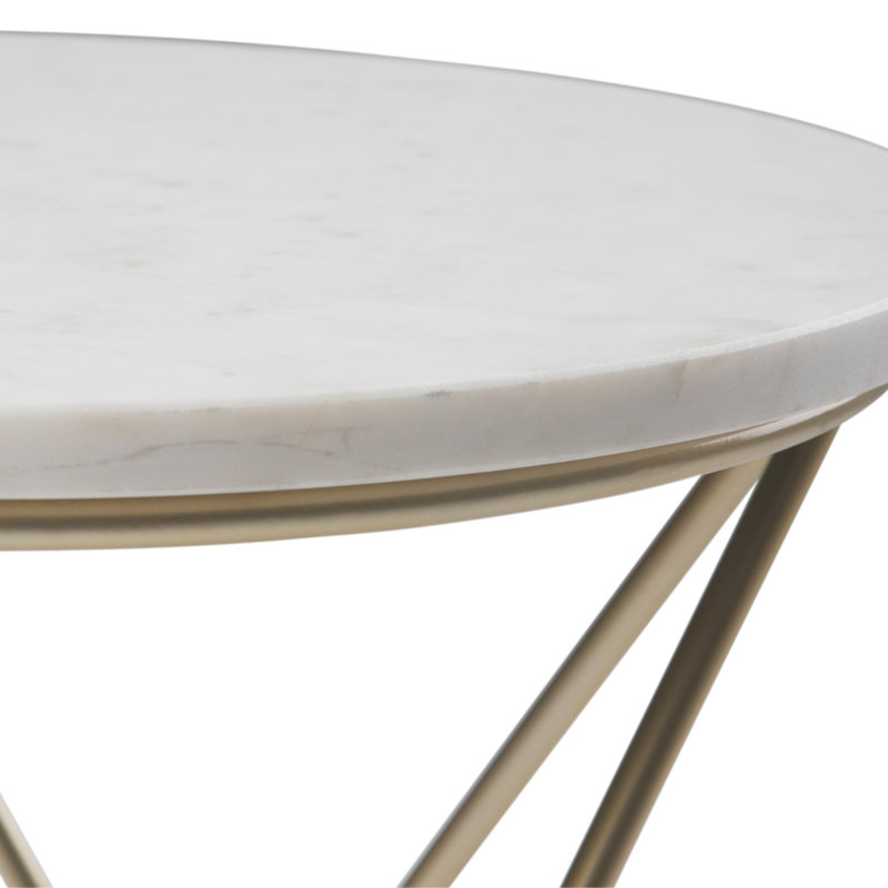 Gabon 18" White Marble and Gold Metal Round End Table