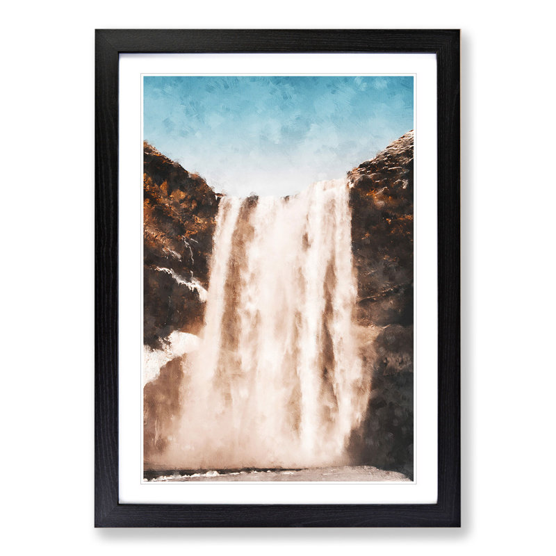 View of Skogafoss Waterfall in Iceland - Picture Frame Graphic Art, 48cm H x 36cm W x 2cm D, Black