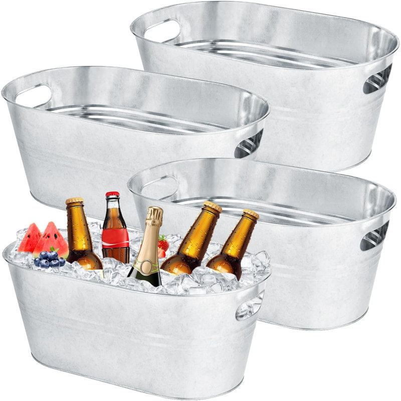 Ensemble de 4 bacs à glace en métal galvanisé de 4 gallons - Grand seau à boisson étanche pour les fêtes, la cour, le bar et la maison