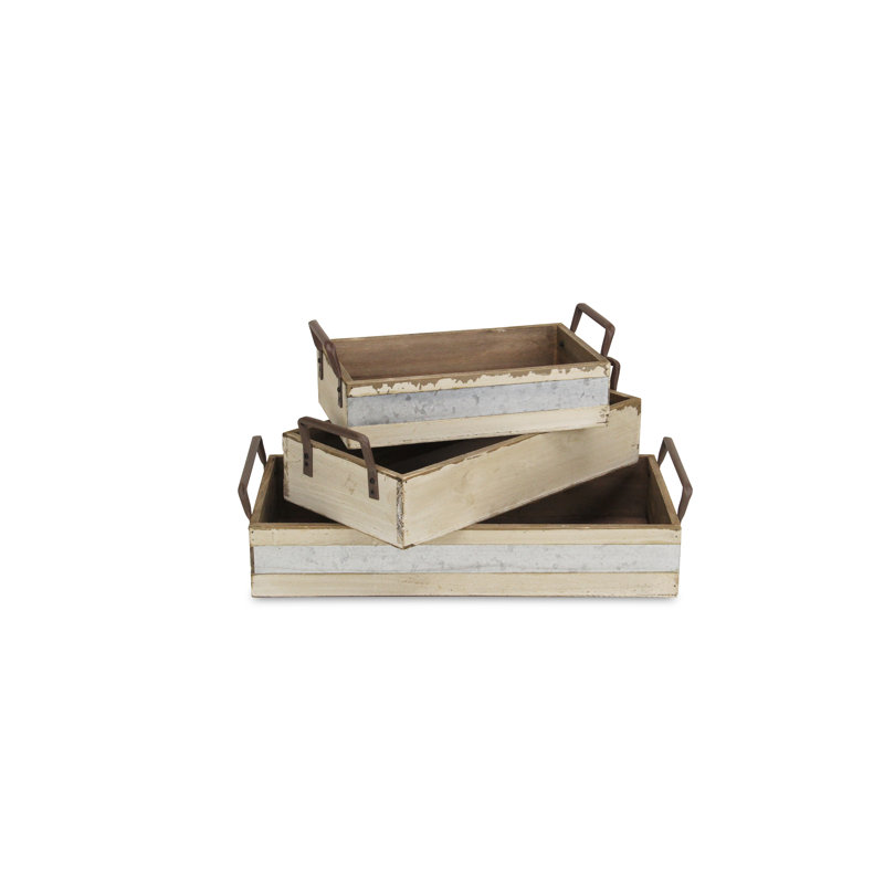 Ensemble de 3 caisses en bois massif, Grand