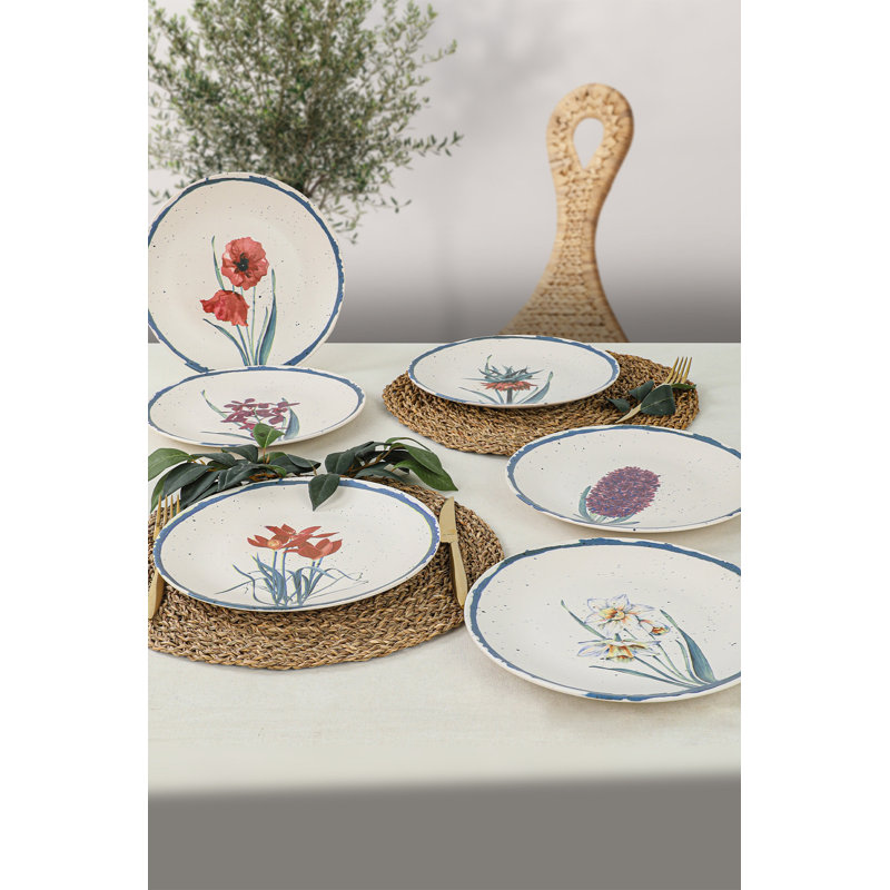 Ensemble de 6 assiettes de service de haute qualité, 9,8 x 9,8 x 0,8 pouces | 100% céramique, antibactérien, résistant aux chocs thermiques, va au lave-vaisselle et au micro-ondes | Facile à nettoyer, parfait pour les réceptions et l'utilisation quotidienne