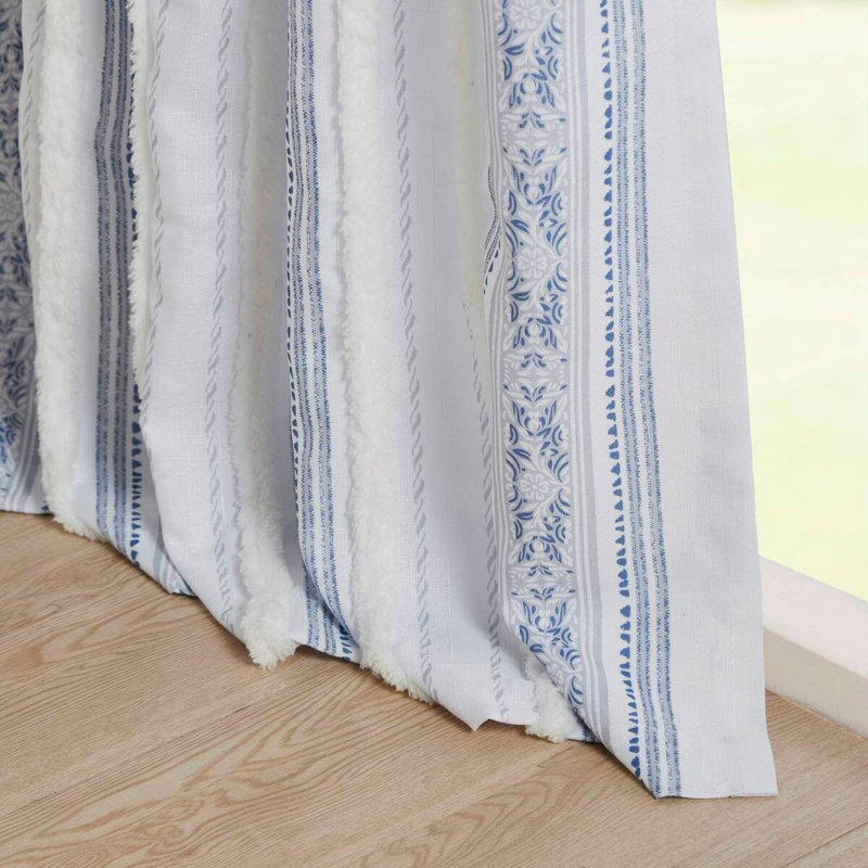 Panneau de rideau en polyester 50 po avec rayures et doublure touffetées, L 50 po x L 95 po