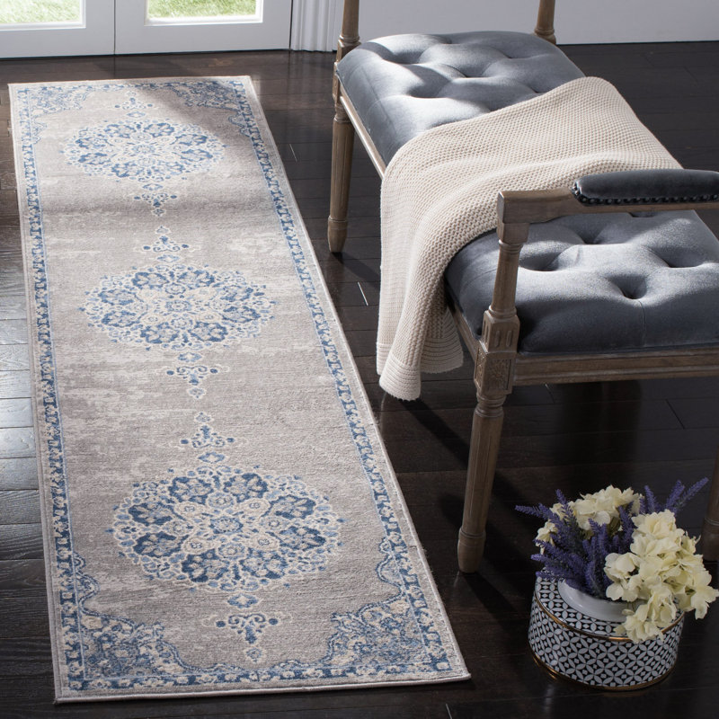 Barcus Light Gray/Blue Rug, Runner 2' x 12'