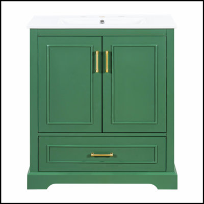 Meuble-lavabo moderne de 30 pouces avec lavabo, panneau de fibres à densité moyenne et bois massif, tiroir séparateur, portes à fermeture en douceur et tablettes doubles