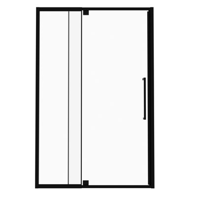 Semi - Pivot Shower Door 44 48 In. Width, 72 Height, 1/4"  6Mm  Tempered Glass, Matte Black, Reversible, Telescopic Rails For Bathroom Wall Spacing In Irregular Spaces, Waterproof Sealing American