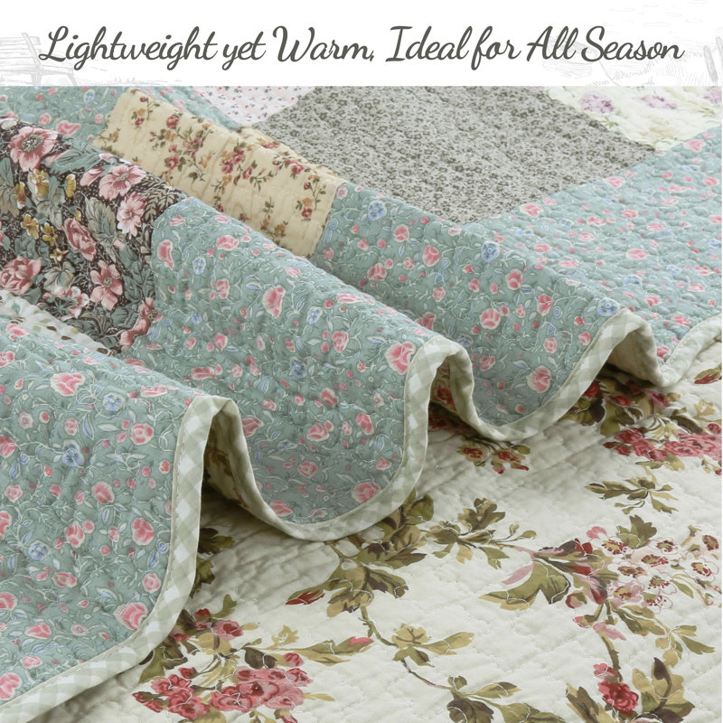 Azure Patchwork Reversible Cotton Queen Quilt Set