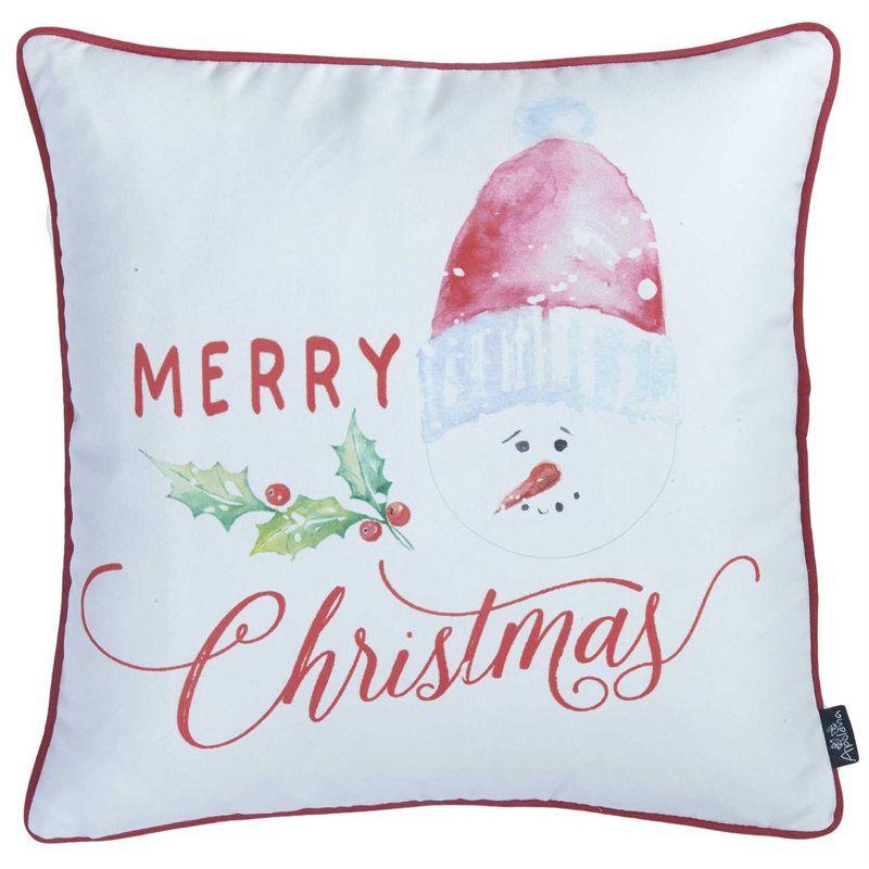 White and Red Christmas Snowman 18" Pillow Cover