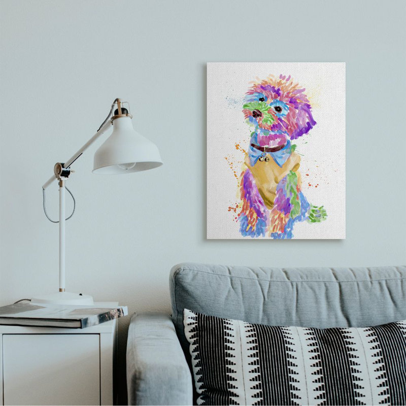 «Colorful Fun Pet Dog» par Ziwei Li - reproduction d'art, H 30 po x l 24 po x 1,5 po, Toile tendue