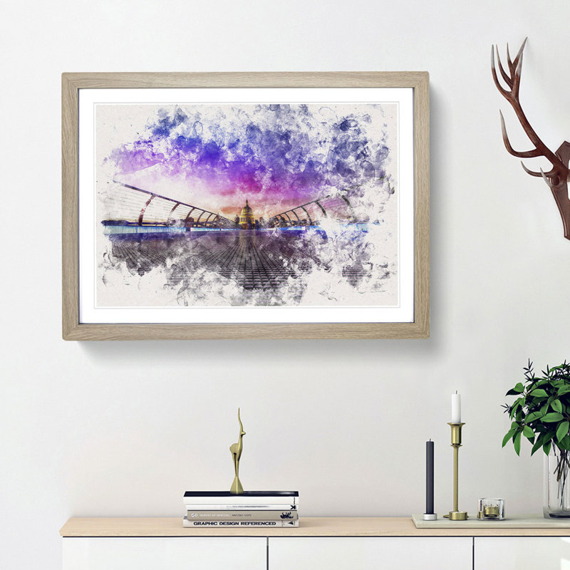 St. Pauls Cathedral in London - Picture Frame Graphic Art Print, 45cm H x 63cm W x 2cm D, Oak Framed