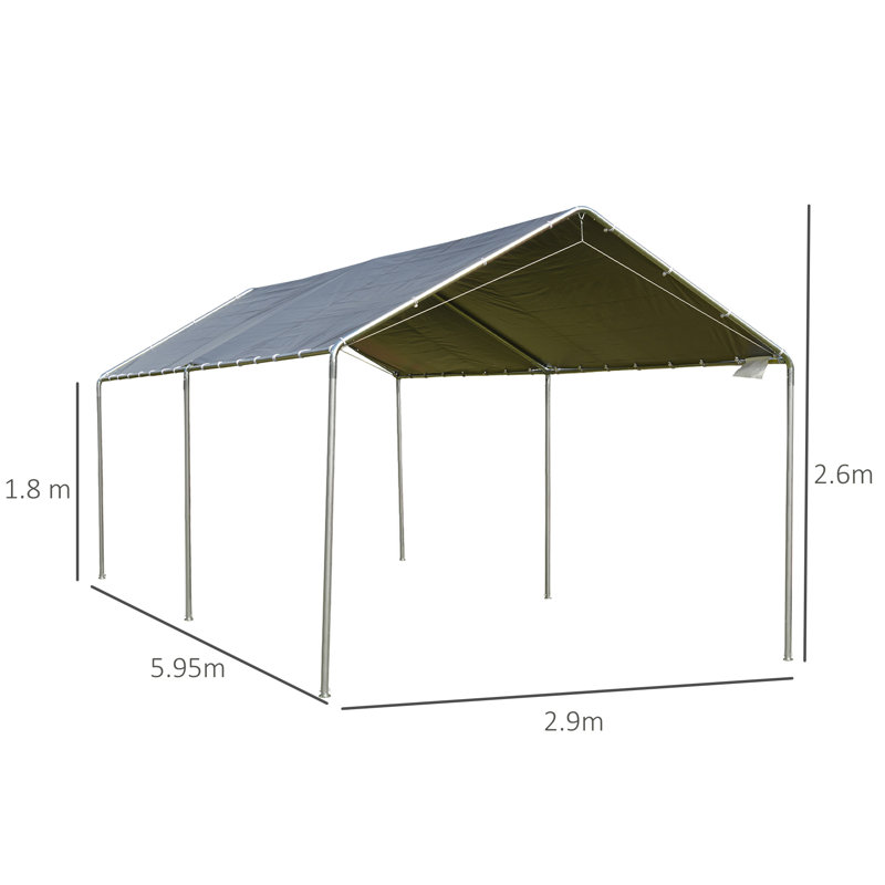 Tellis 3x6 m Heavy Duty Carport Garage Car Shelter Galvanized Steel Grey
