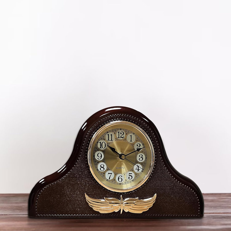 Analog Electric Tabletop Clock Dark Brown Wood