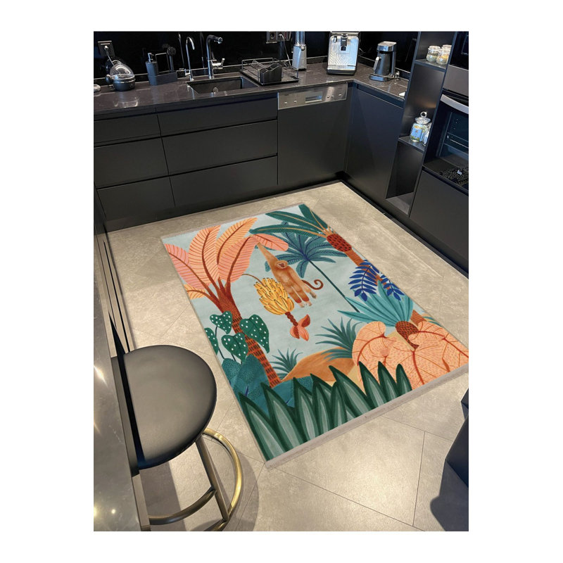 Tapis décoratif multicolore à motif de forêt et de singe à motif forêt, Sous-tapis rectangulaire de 3 pi 3 po x 4 pi 11 po