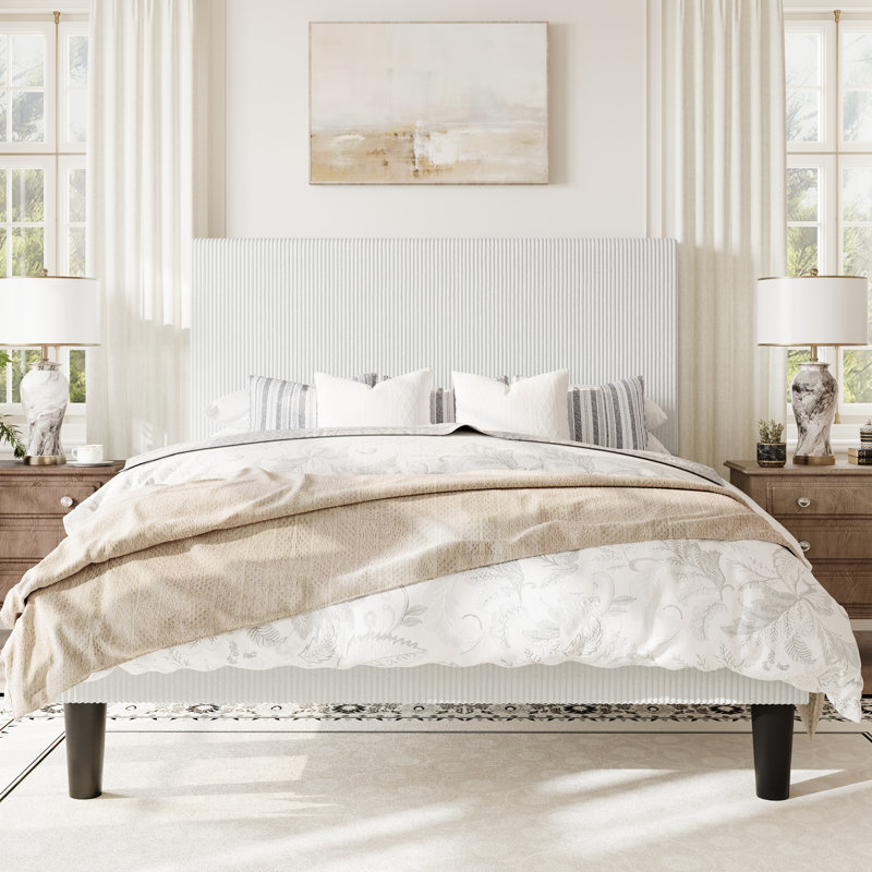 Modern Corduroy Platform Bed With Adjustable Headboard,Maximize Space With Under-Bed Storage,No Box Spring Required, Full