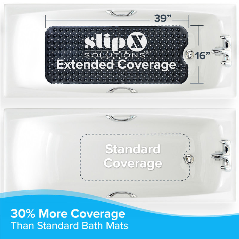 Extra Long Non-Slip Bathtub Mat with Suction Cups, Solid Black
