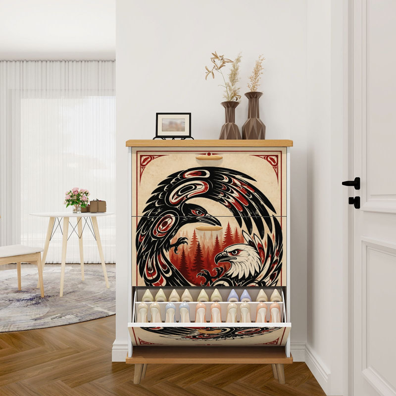 Rangement à chaussures avec 3 tiroirs rabattables pour œuvres d'art d'inspiration tribale