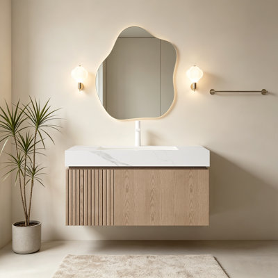 Meuble-lavabo de salle de bain luxueux en pierre frittée Mid-Century
