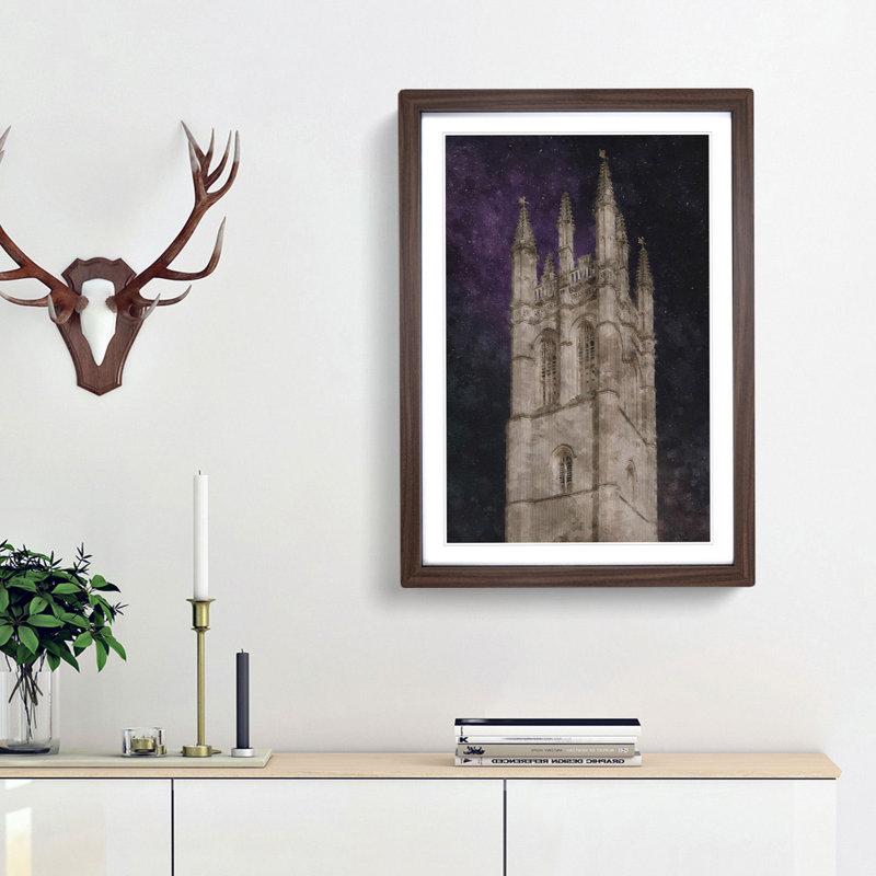 Magdalen Tower in Oxford England - Picture Frame Painting Print, 45cm H x 33cm W x 2cm D, Walnut Framed