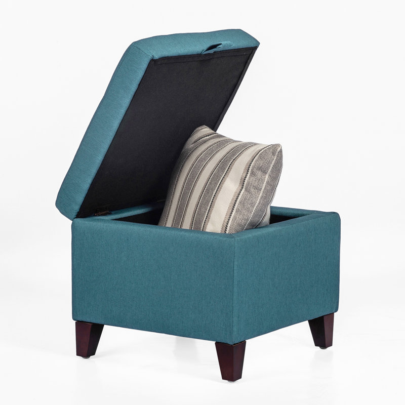 Kays Upholstered Ottoman, Blue Linen Blend, Brown