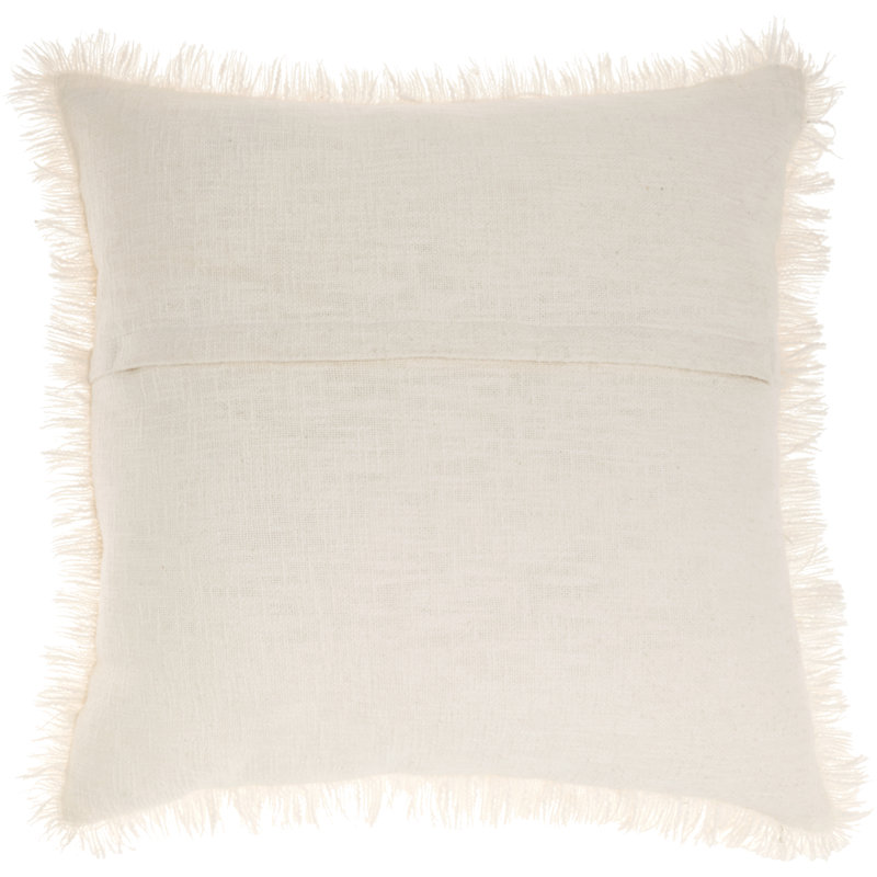 Ivory Stonewash Cotton Square Throw Pillow with Fringe Edges