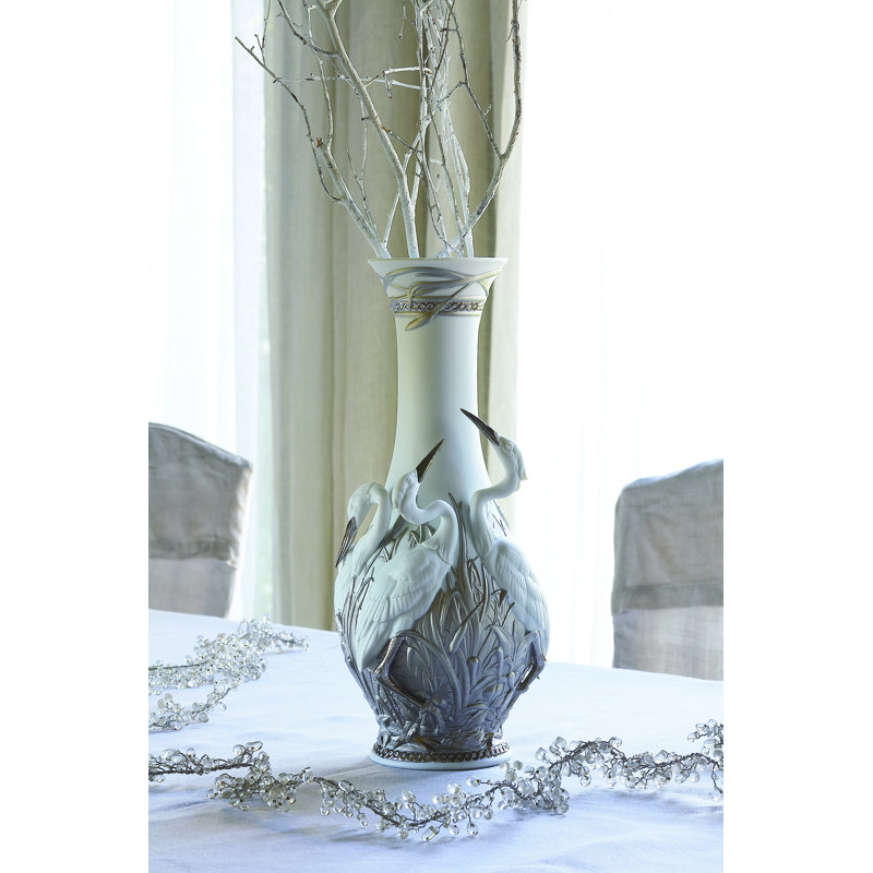 Silver/White 13.75" Porcelain Table Vase