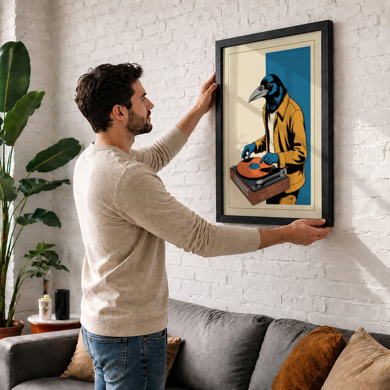 Bird With Turntable Modern - Print, Oak, A4 - 29.7 x 21.0 cm
