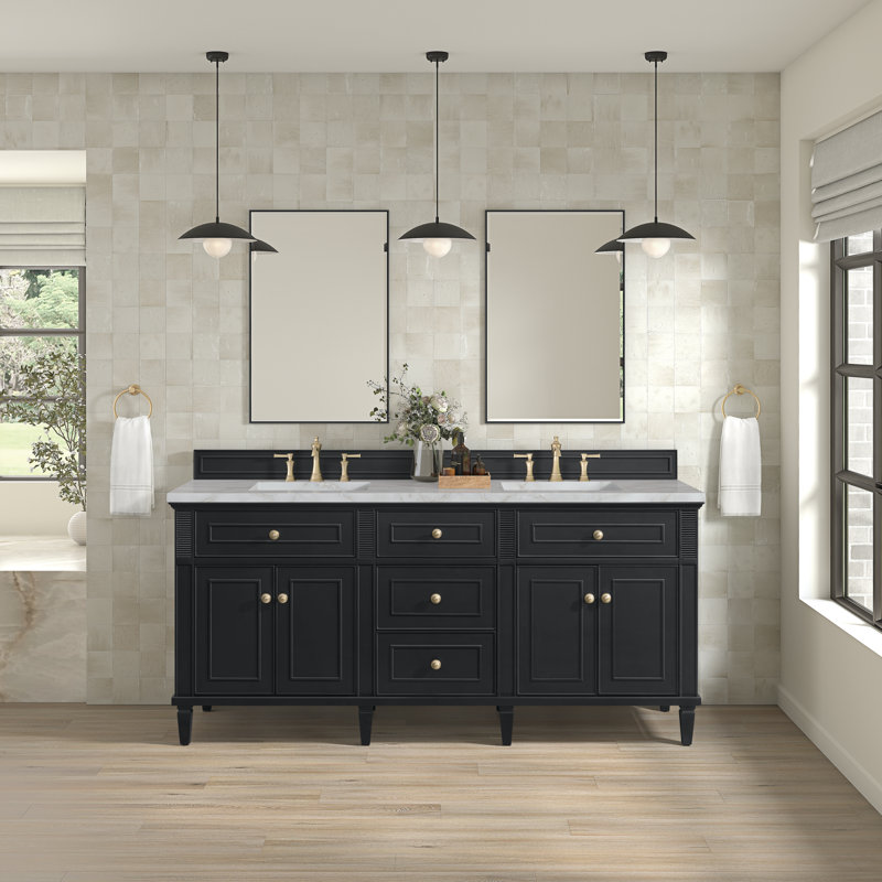 Lorelai 72'' W Double Vanity, Black Onyx, Carrara White, 8" Widespread