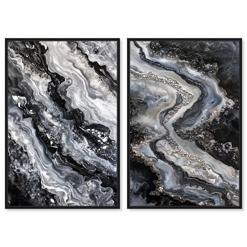 Thereal Noir Set Canvas Set of 2 Geode Art Sets by , Cadre flottant noir, H 15 po x l 10 po