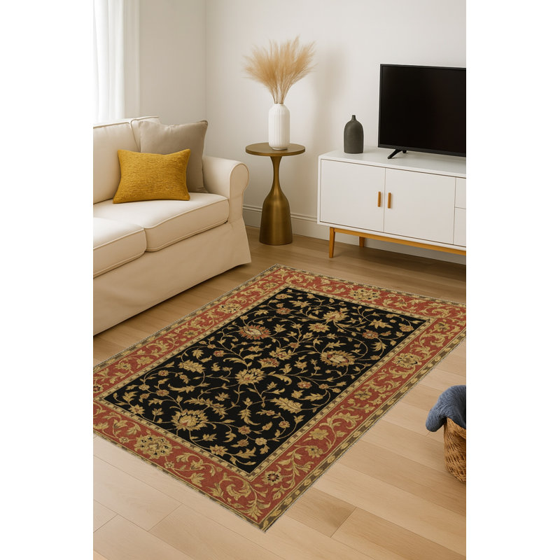 Tapis Abdiour MOSSO noir traditionnel lavable à envers tissé, 3'11" x 5'11"