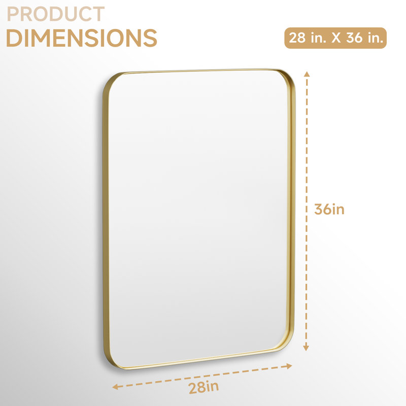 Cozy Design Tempered Glass Framed Wall-Mounted Bathroom Vanity Mirror, 36" x 28", Gold, Rectangle