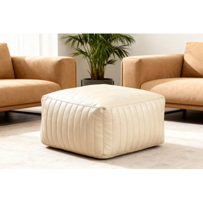 Pouf en cuir brie bourgogne