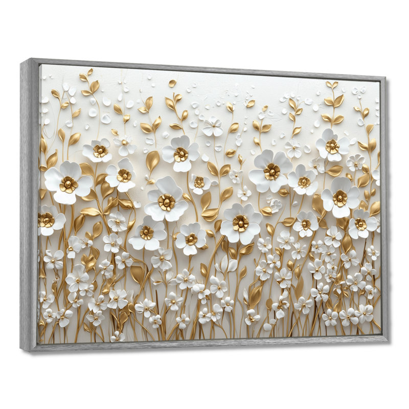Orchidée blanche Moriyama, jardin de branches I - art mural fleurs sauvages pour le salon, H 16 po x l 32 po, Argent argent