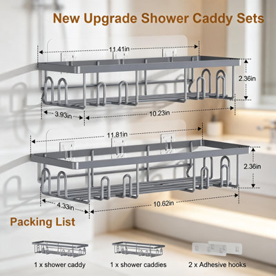 Shower Caddy Adhesive Rustproof No Drill Grey