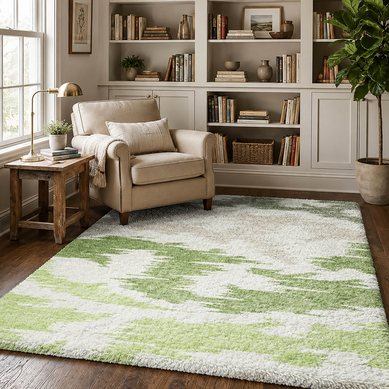 Tapis Dream Shag ADS746 abstrait, lavable à la machine de qualité supérieure, Green, 10' x 14'