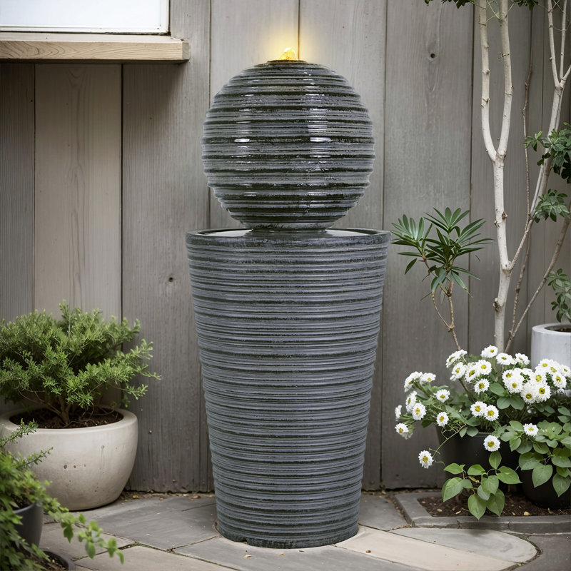 31,5 po de hauteur, colonne rayée en béton, lumière DEL, fontaine d'ombre pour les espaces extérieurs modernes