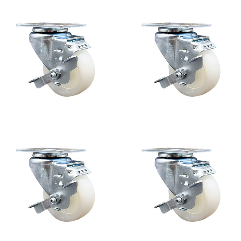 3 Inch Nylon Wheel Swivel Top Plate Caster Set with Brake Service Caster Brand|SCC-20S314-NYS-TLB-TP3-4