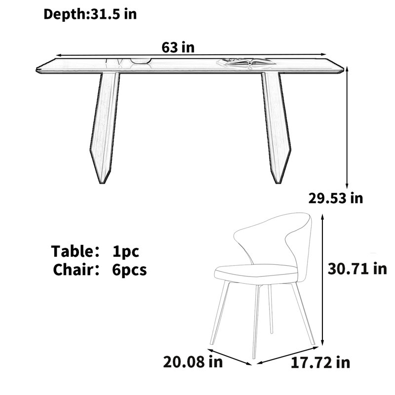 Minimalist Design Modern Rectangular dining table, 29.53"H x 63"L x 31.5"W