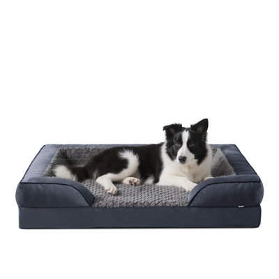 Dog Bed with Memory Foam Orthopedic Support, Bolster Sides, Easy-to-Clean Washable Cover, Waterproof Liner & Non-Slip Bottom