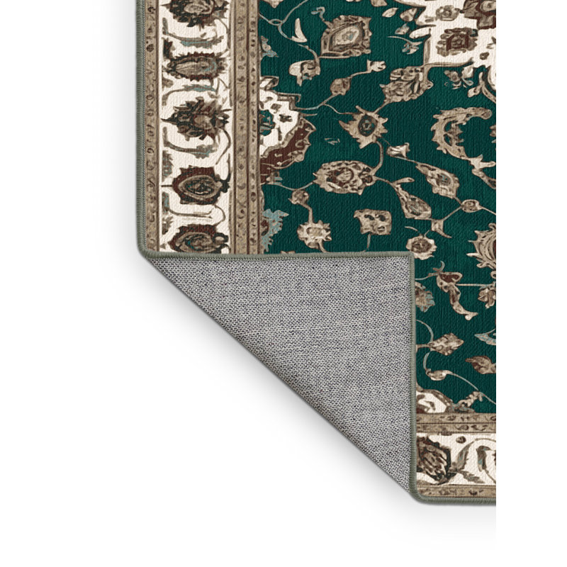 Tapis vert Tabriz lavable à la machine, Carré 3 pi