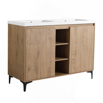48" Freestanding Bathroom Vanity With Double Sink, Soft Closing Door Hinge (KD-Package)
