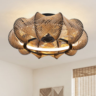 Solea 20" Boho Rope Flush Mount Ceiling Fan With Lights, Dimmable LED Ceiling Fan With Remote & App Control, Reversible DC Motor For Bedroom
