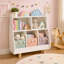 Bibliothèque en bois pour enfants avec 5 bacs de rangement pour jouets, bord ondulé à 3 niveaux pour chambre de bébé