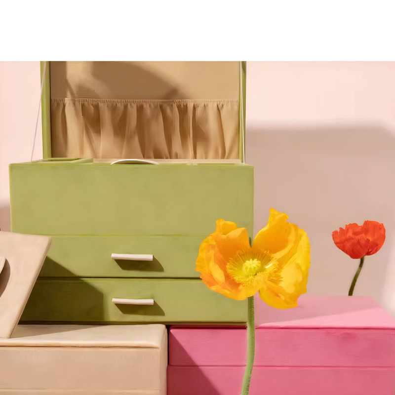 Classic Flannel Drawer Style Jewellery Box With Independent Partition Design, Soft, Delicate And Portable