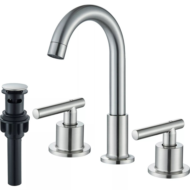 Burshed Nickel Two Handle 3-Hole Bathroom Sink Faucet - Gooseneck Spout Lavatory Faucet, Brushed Nickel
