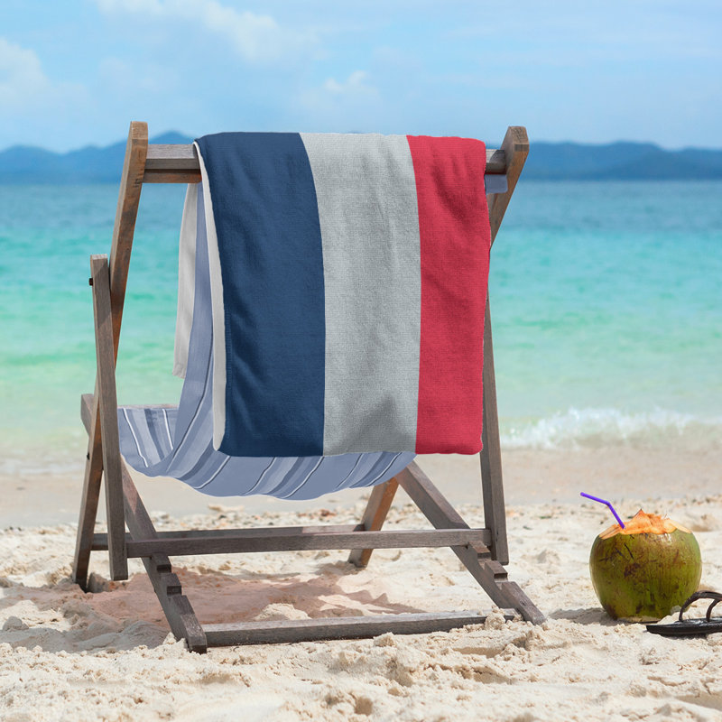 Cotton Blend Lightweight Beach Towel, Navy Blue/Silver/Red