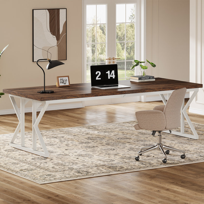 Bureau Crooke, Brun rustique / Blanc, H 29,92 po x l 78,74 po x P 27,56 po