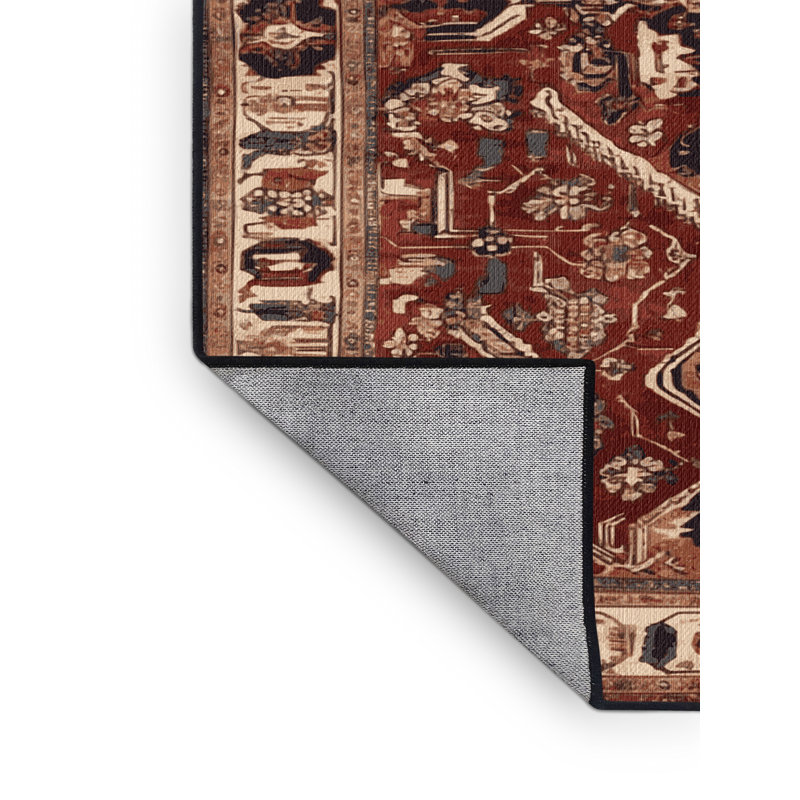 Tapis persan noir lavable à la machine, Rond 5 pi