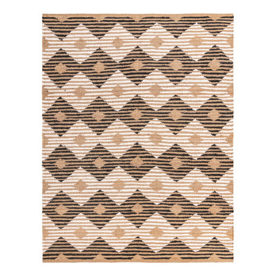 Tapis géométrique en coton tissé à plat à la main Bonnie-Mae en brun / noir